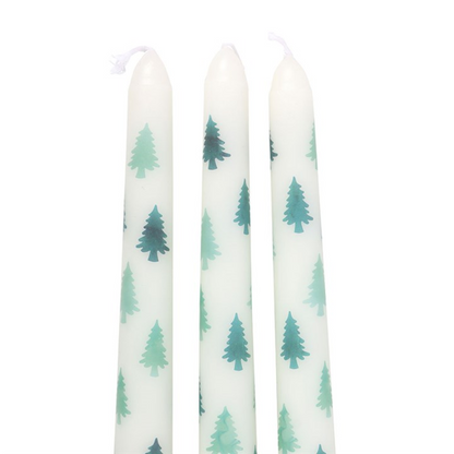 Set of 3 White Fir Tree Taper Candles