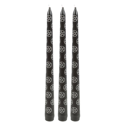 Set of 3 Black Magic Pentagram Taper Candles